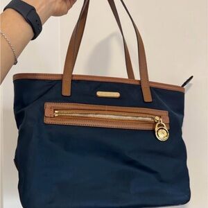 Navy and Tan Women's Tote Bag